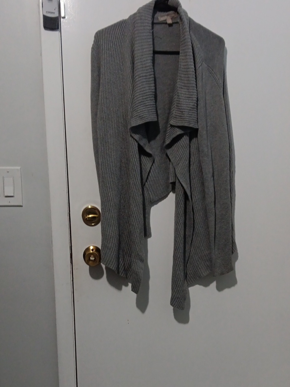 Banana Republic Gray Ribbed Shawl-Collar Open Cardigan
